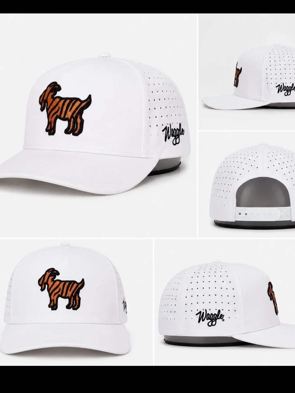 White Dog Embroidered Trucker Hat - White with Brown Accent